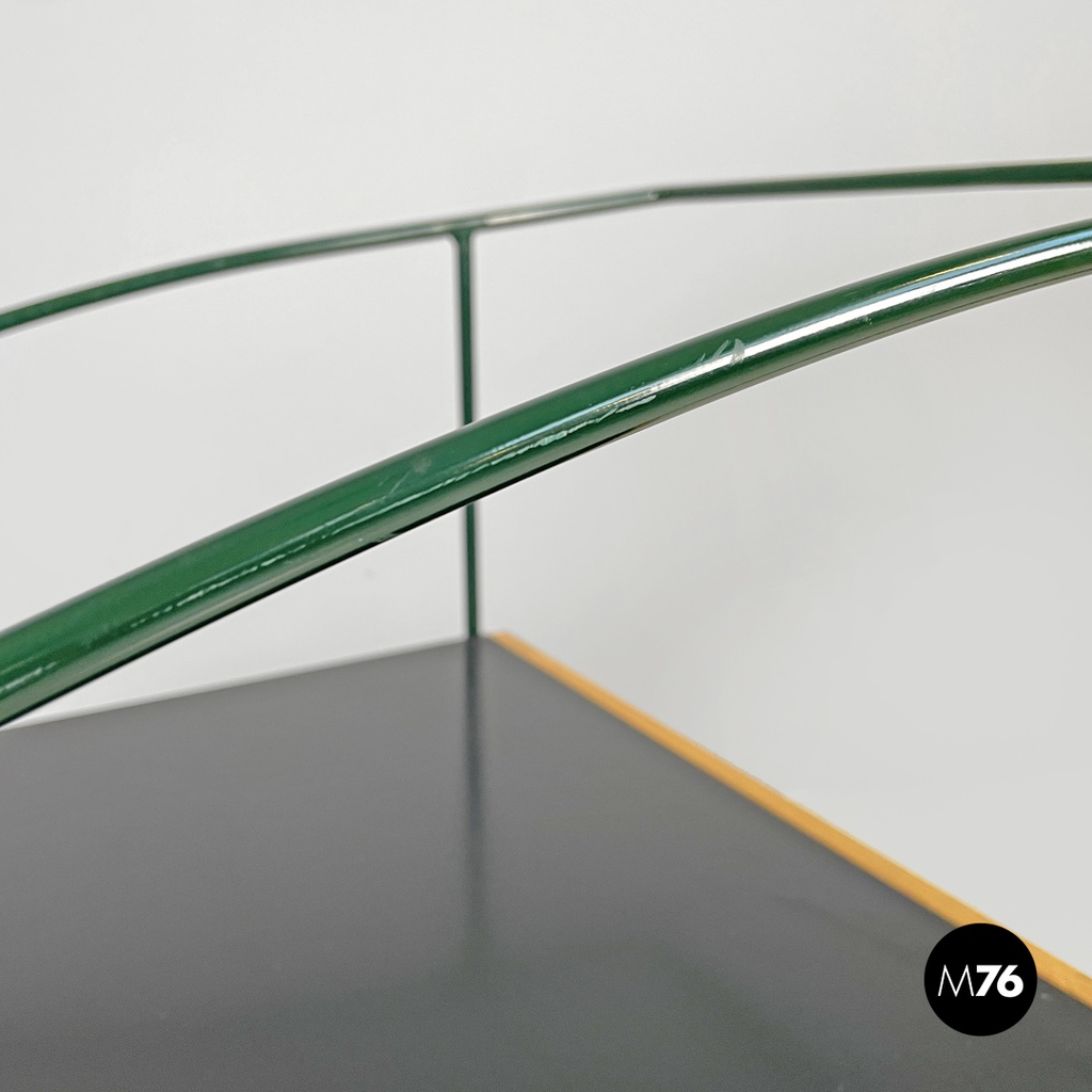 Italian post-modern cart black laminate shelves and green metal structure 1980s
