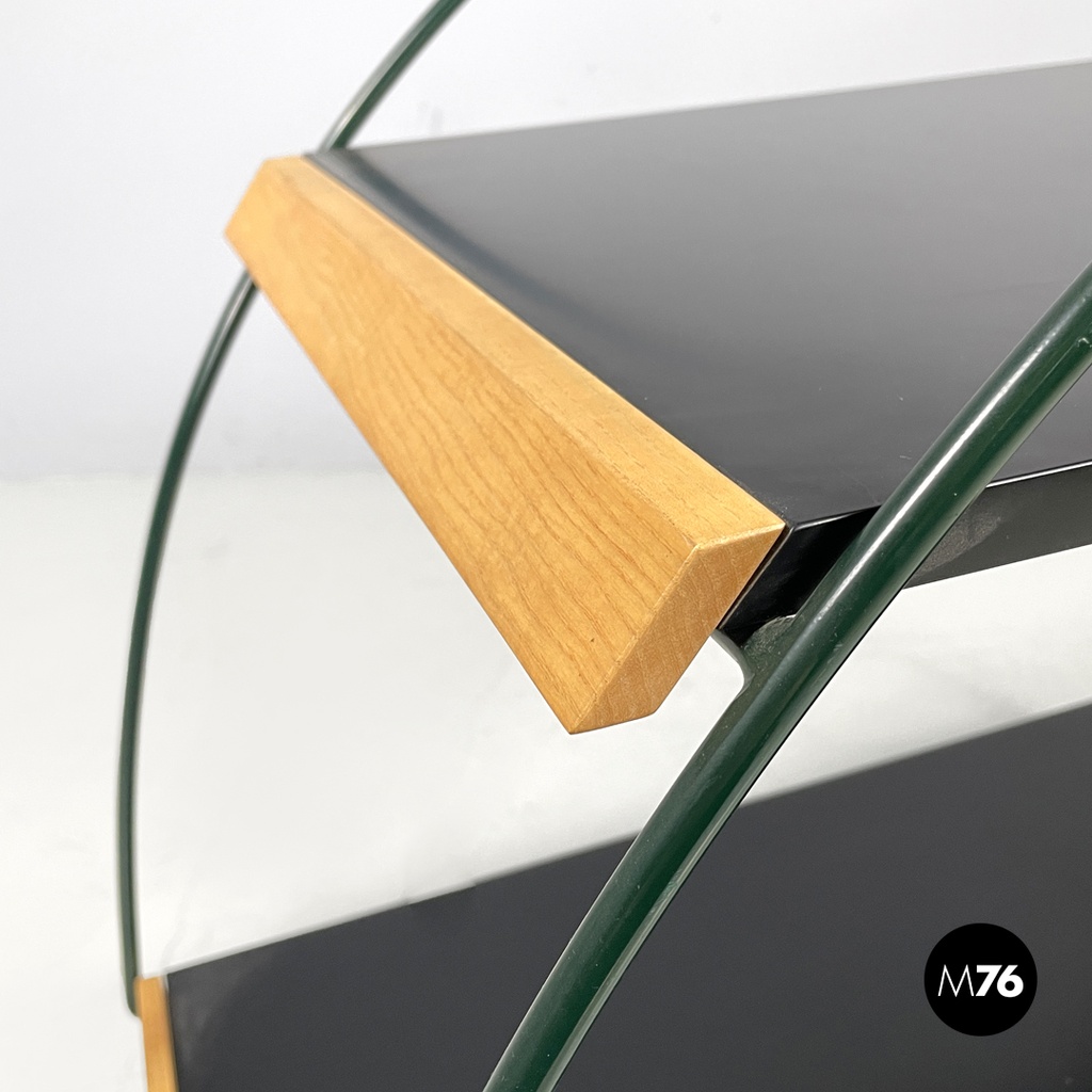Italian post-modern cart black laminate shelves and green metal structure 1980s