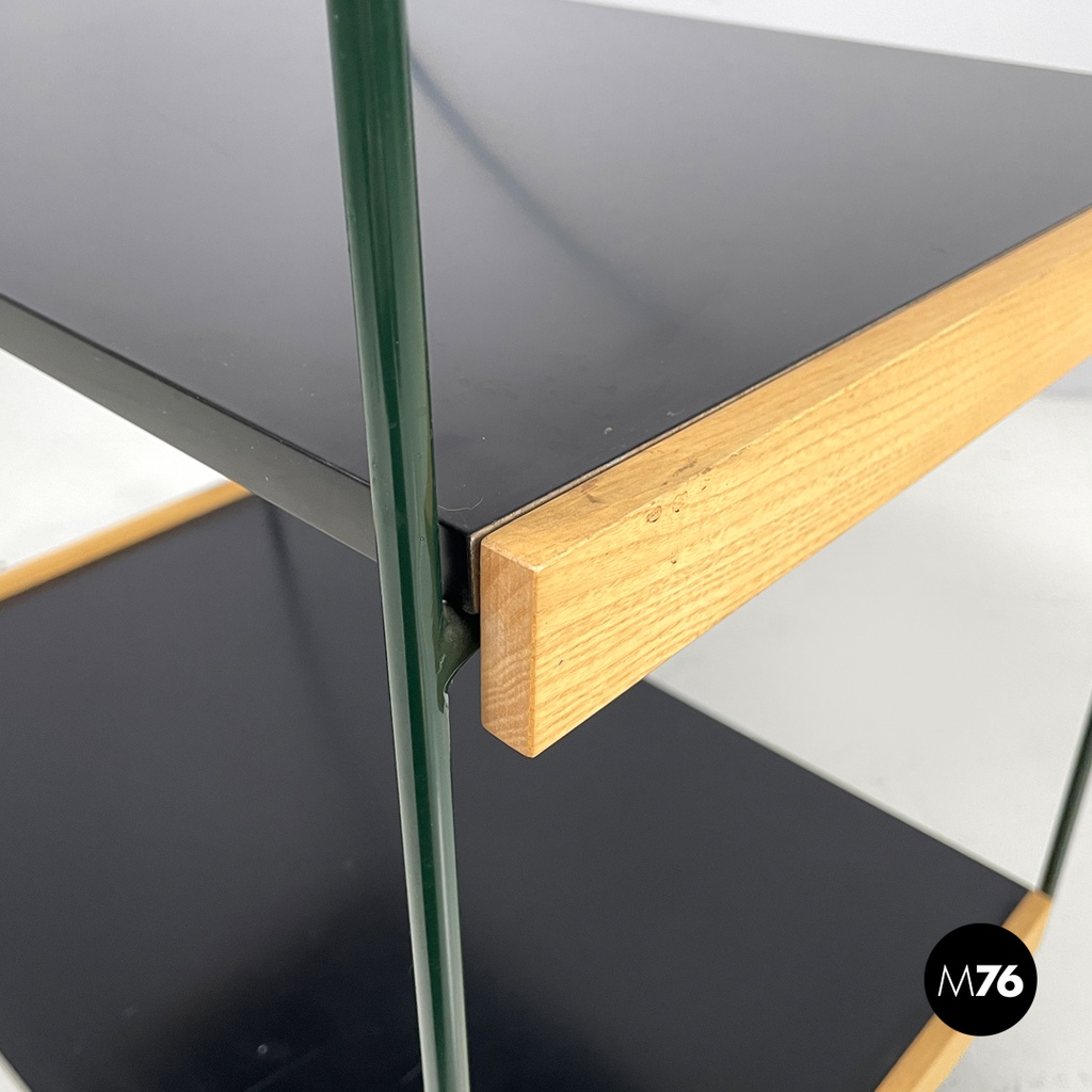 Italian post-modern cart black laminate shelves and green metal structure 1980s