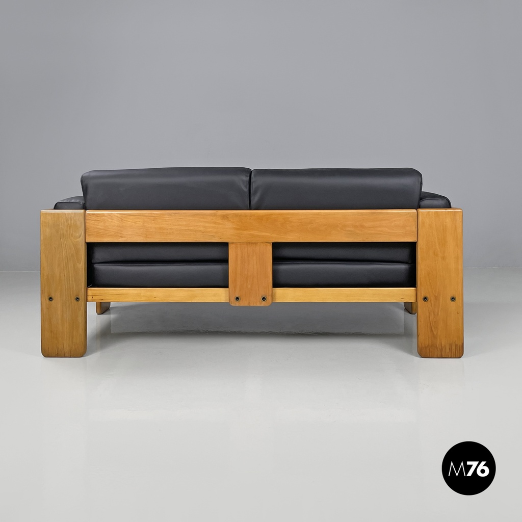 Italian mid-century modern black faux leather sofa Bastiano Scarpa Gavina 1960s