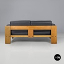 Italian mid-century modern black faux leather sofa Bastiano Scarpa Gavina 1960s