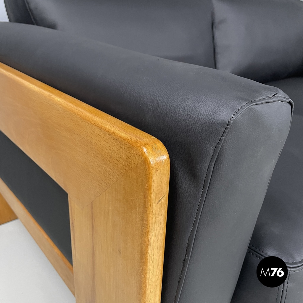 Italian mid-century modern black faux leather sofa Bastiano Scarpa Gavina 1960s