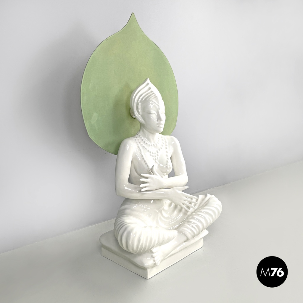 French modern white ceramic floor lamp with green leaf by Roche Bobois, 1980s 