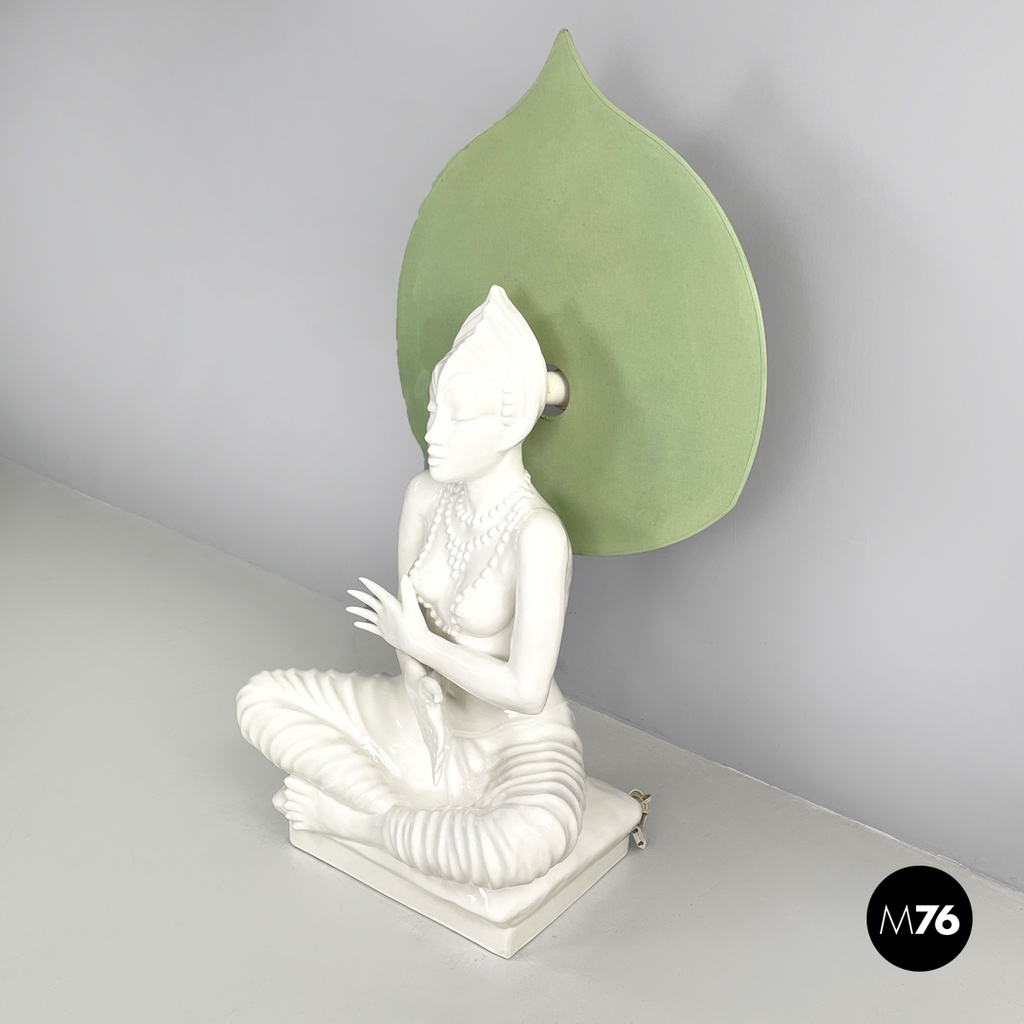 French modern white ceramic floor lamp with green leaf by Roche Bobois, 1980s 