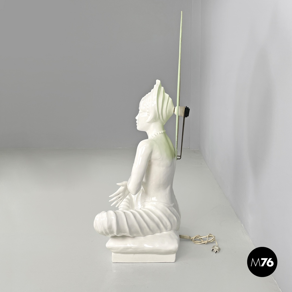 French modern white ceramic floor lamp with green leaf by Roche Bobois, 1980s 