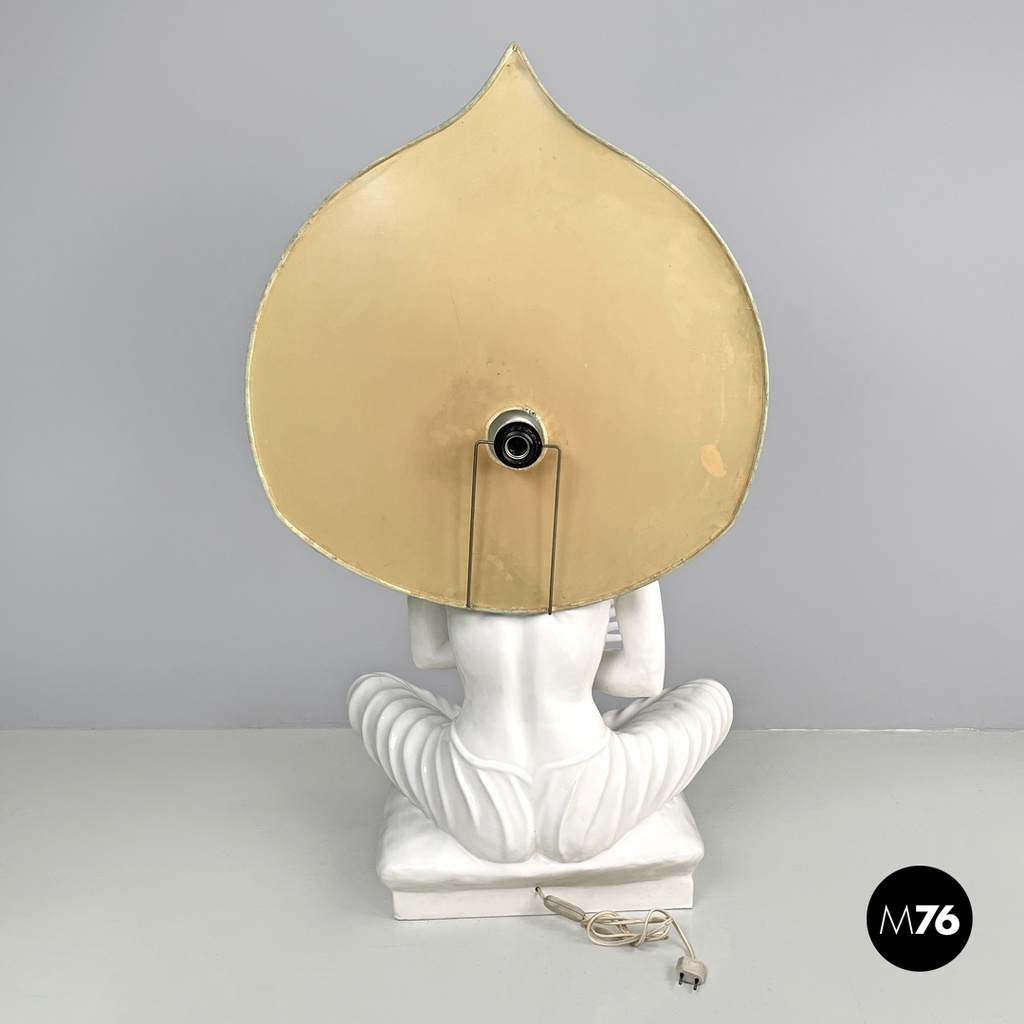 French modern white ceramic floor lamp with green leaf by Roche Bobois, 1980s 