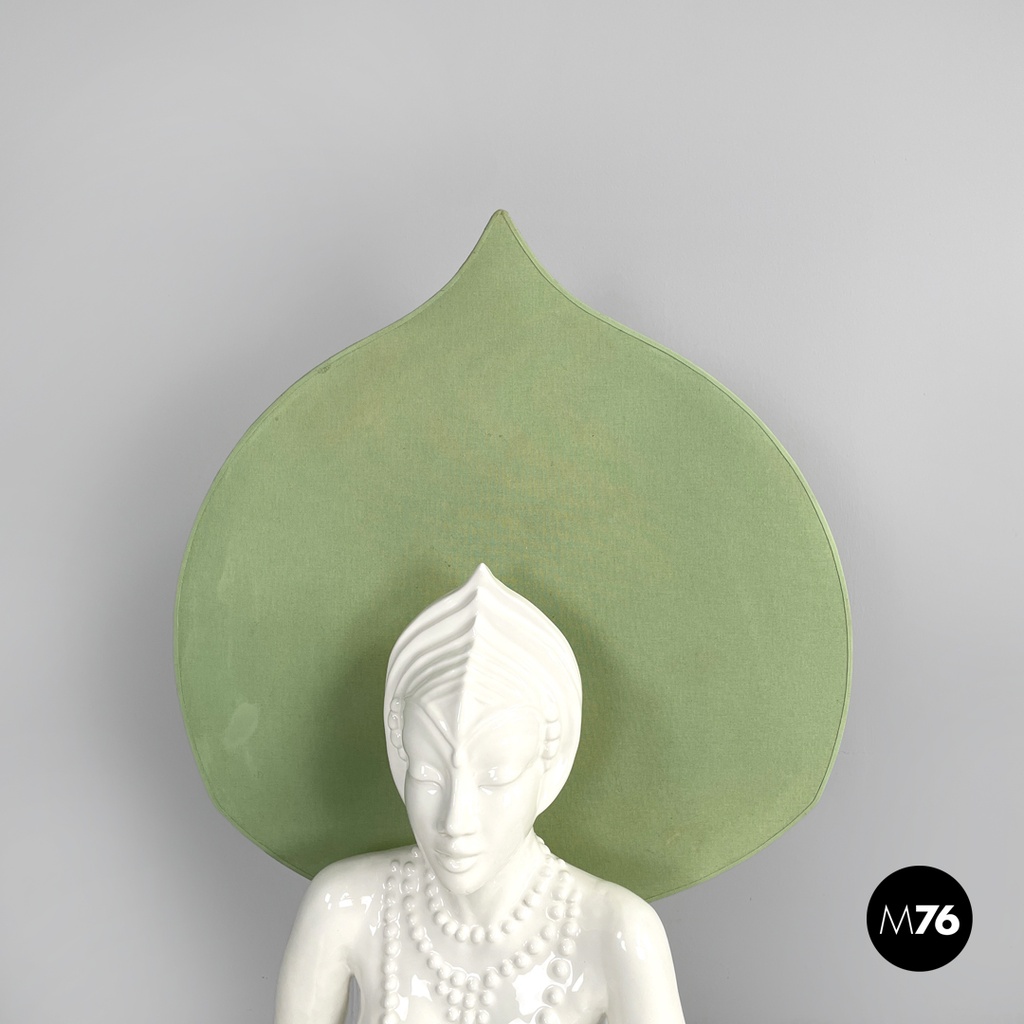 French modern white ceramic floor lamp with green leaf by Roche Bobois, 1980s 