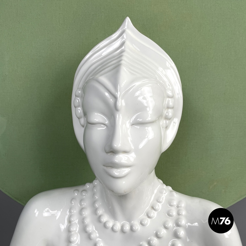 French modern white ceramic floor lamp with green leaf by Roche Bobois, 1980s 