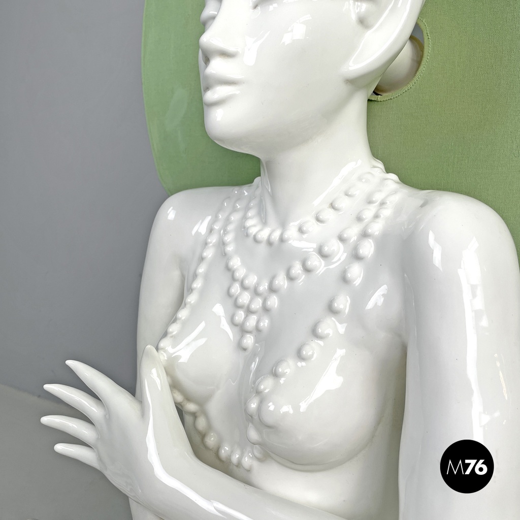 French modern white ceramic floor lamp with green leaf by Roche Bobois, 1980s 