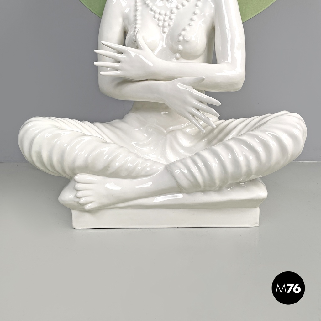 French modern white ceramic floor lamp with green leaf by Roche Bobois, 1980s 