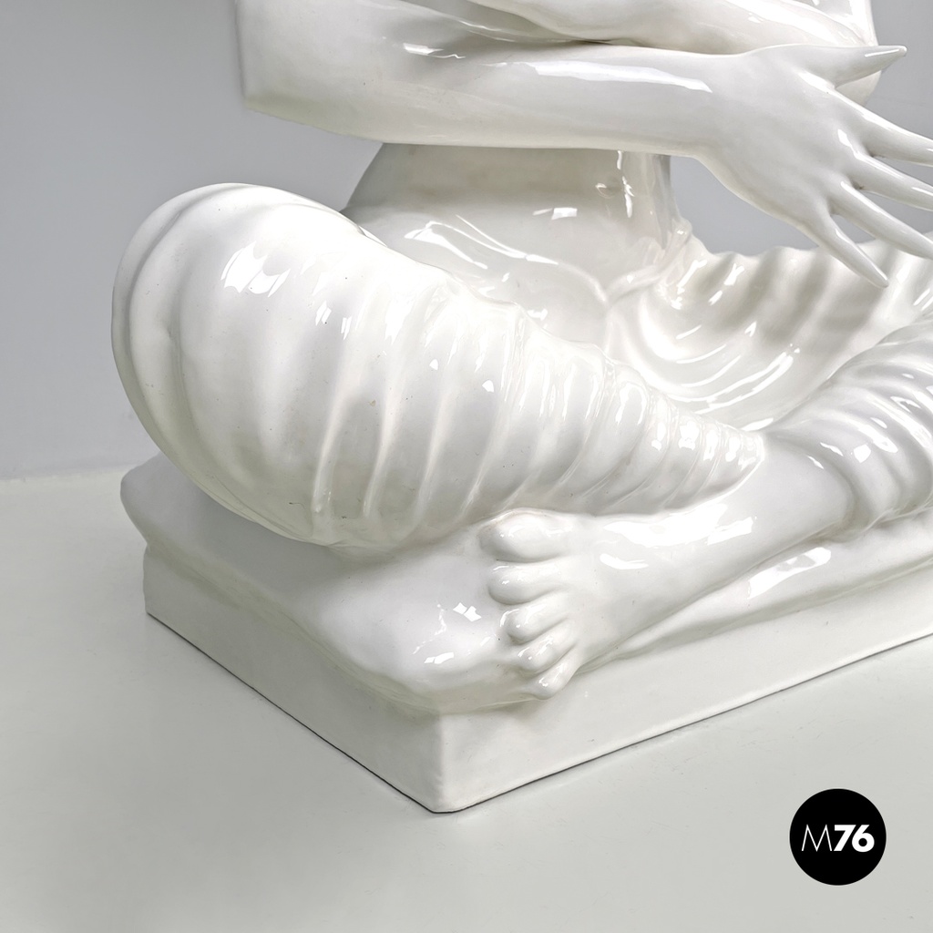 French modern white ceramic floor lamp with green leaf by Roche Bobois, 1980s 