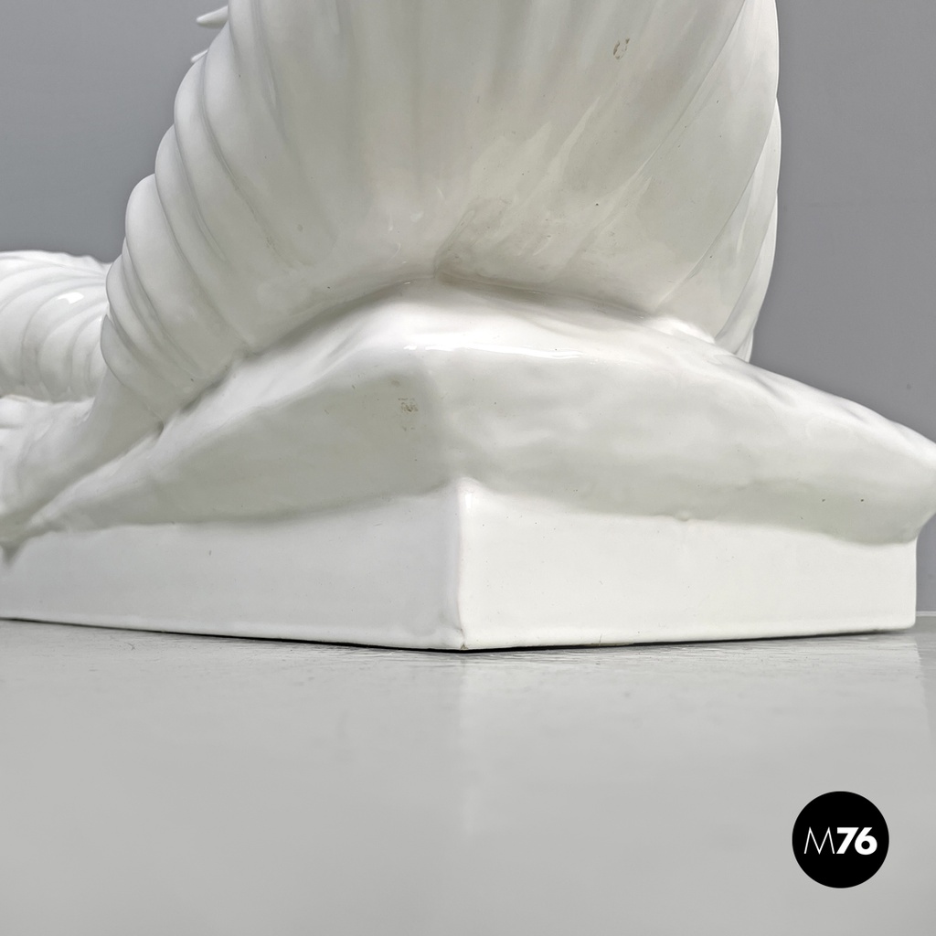 French modern white ceramic floor lamp with green leaf by Roche Bobois, 1980s 