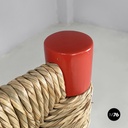 Italian mid-century modern chairs in red wood and straw, 1970s