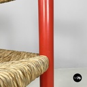 Italian mid-century modern chairs in red wood and straw, 1970s
