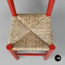 Italian mid-century modern chairs in red wood and straw, 1970s