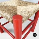 Italian mid-century modern chairs in red wood and straw, 1970s