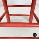 Italian mid-century modern chairs in red wood and straw, 1970s