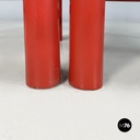 Italian mid-century modern chairs in red wood and straw, 1970s