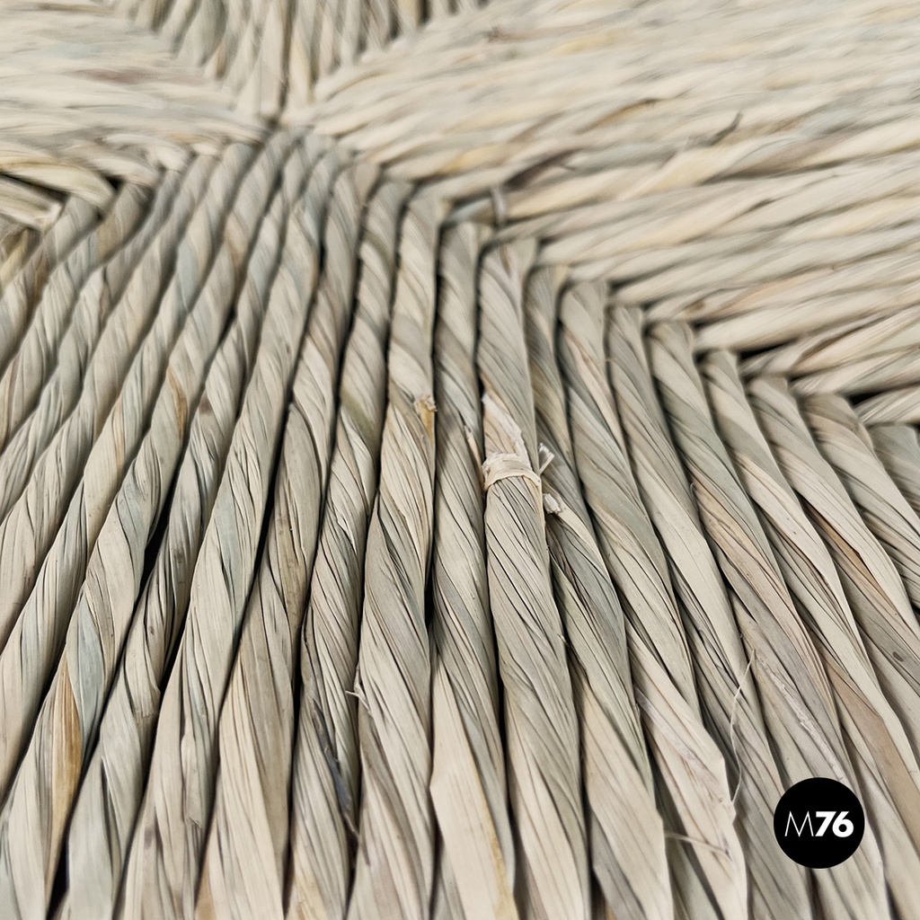 Italian mid-century modern stool in red wood and straw, 1970s