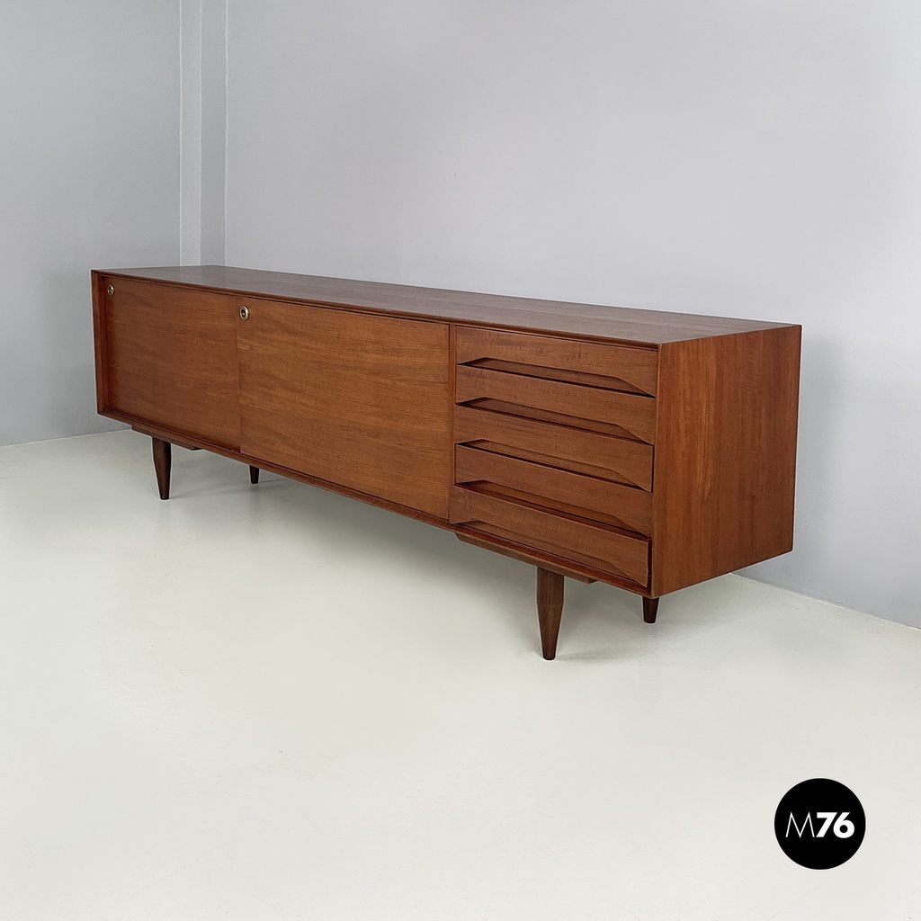 Italian mid-century modern Wooden sideboard with drawers and sliding doors 1960s