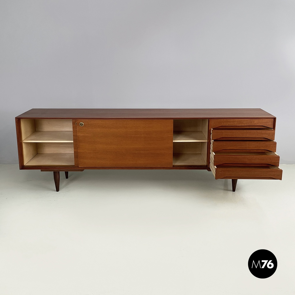 Italian mid-century modern Wooden sideboard with drawers and sliding doors 1960s
