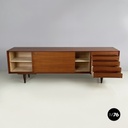 Italian mid-century modern Wooden sideboard with drawers and sliding doors 1960s