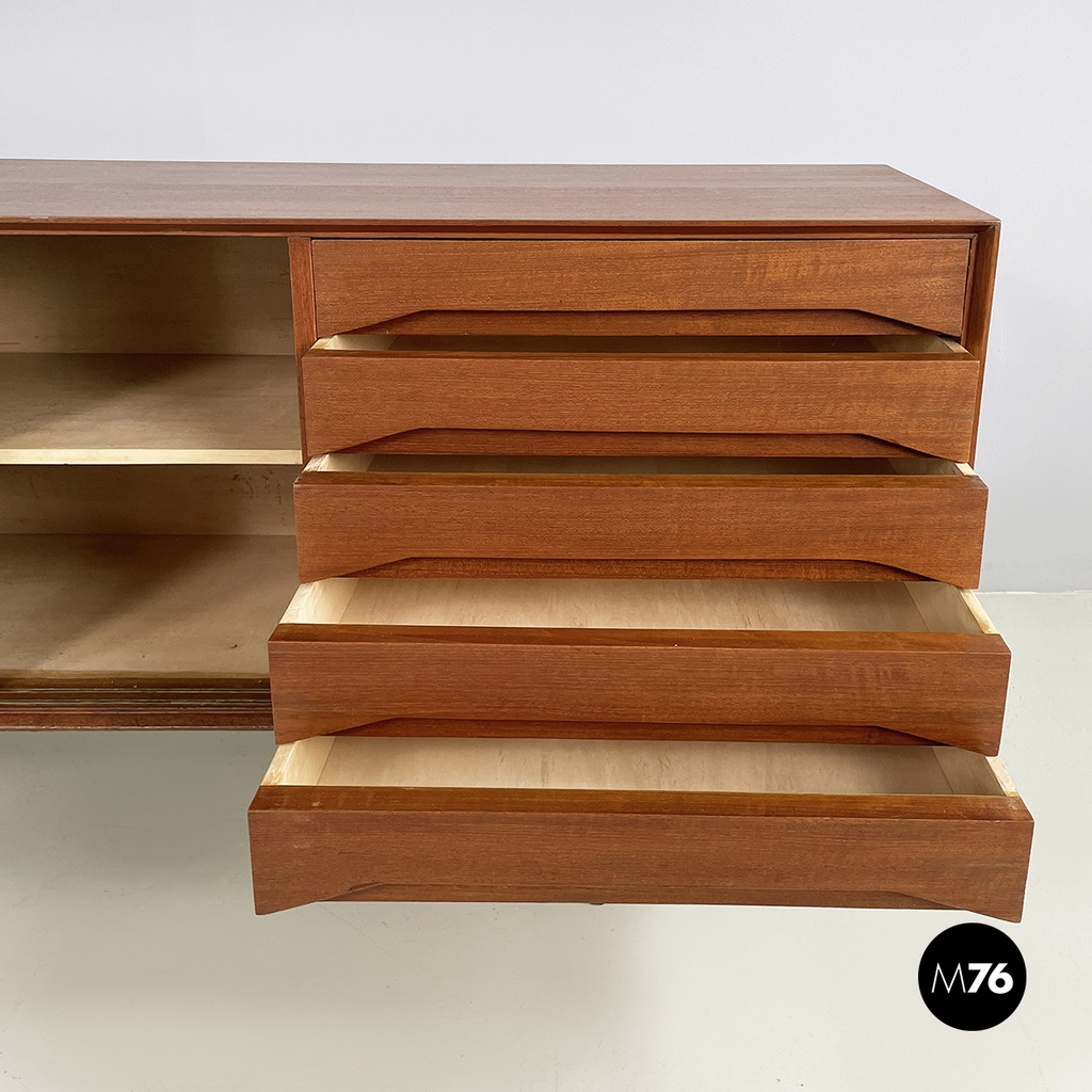 Italian mid-century modern Wooden sideboard with drawers and sliding doors 1960s