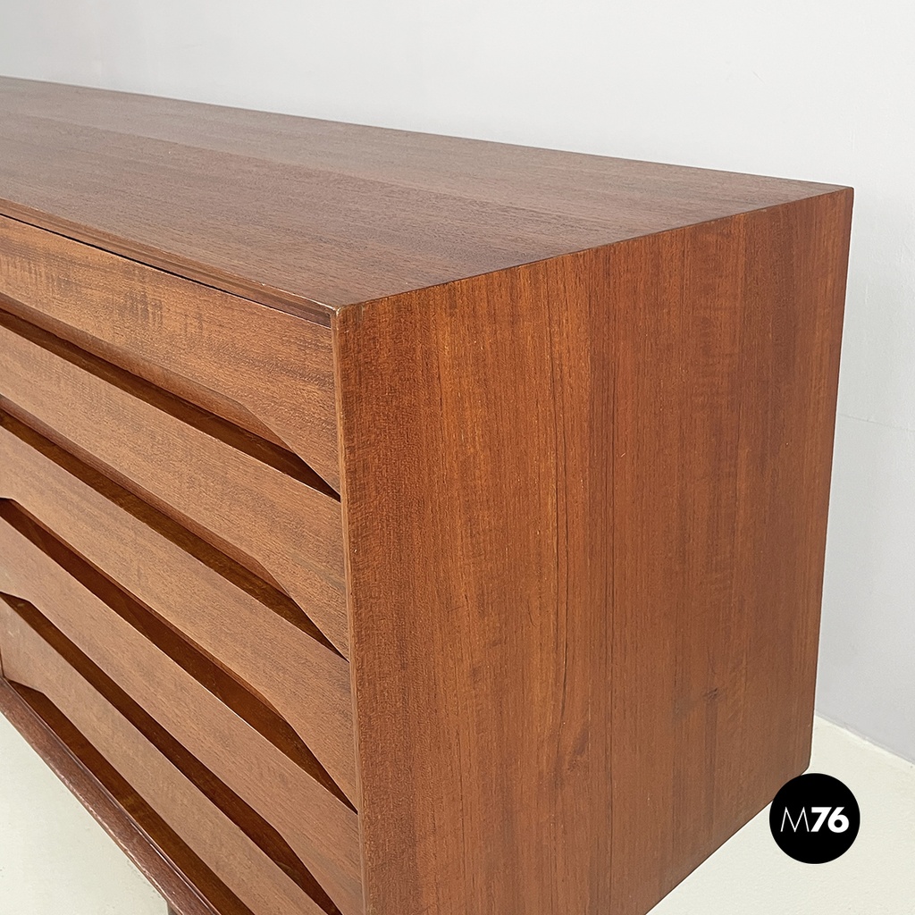 Italian mid-century modern Wooden sideboard with drawers and sliding doors 1960s