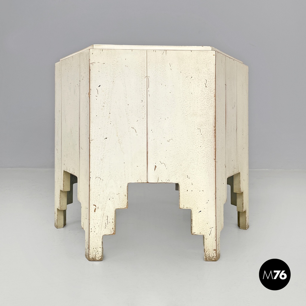 French modern hexagonal white wooden coffee tables by Roche Bobois, 1980s