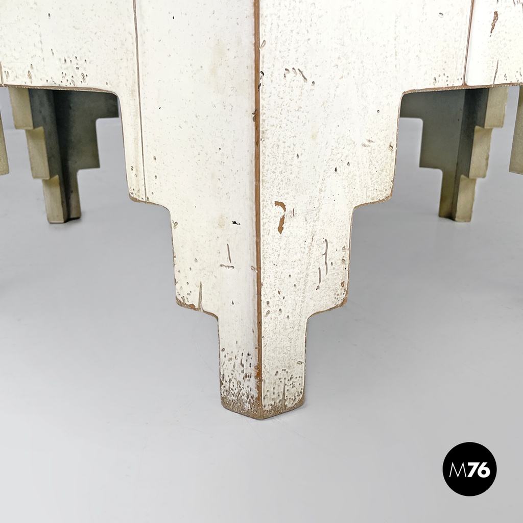 French modern hexagonal white wooden coffee tables by Roche Bobois, 1980s