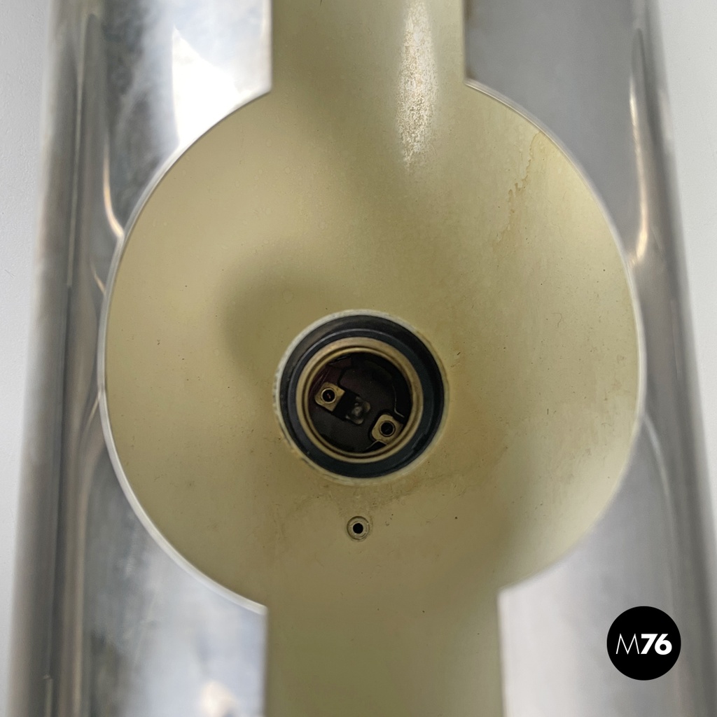Italian modern chromed metal and white cylindrical wall lamps, 1970s