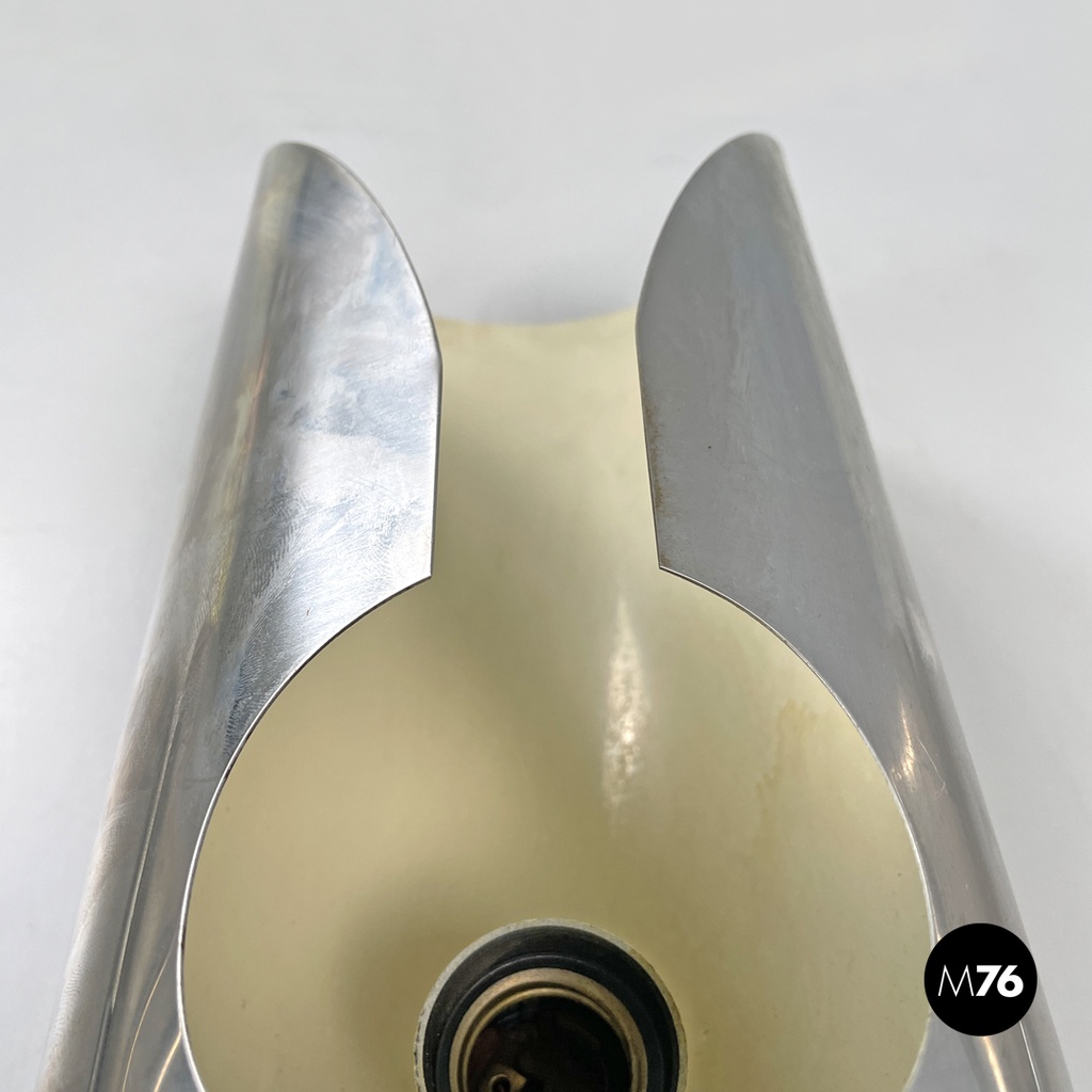 Italian modern chromed metal and white cylindrical wall lamps, 1970s