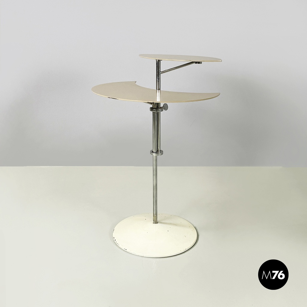 Italian modern Gray and white metal round coffee table with double shelf, 1990s