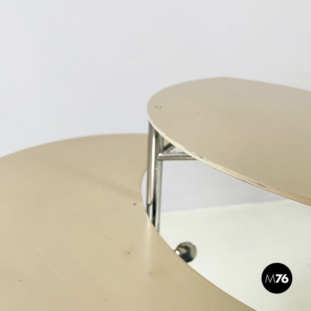 Italian modern Gray and white metal round coffee table with double shelf, 1990s