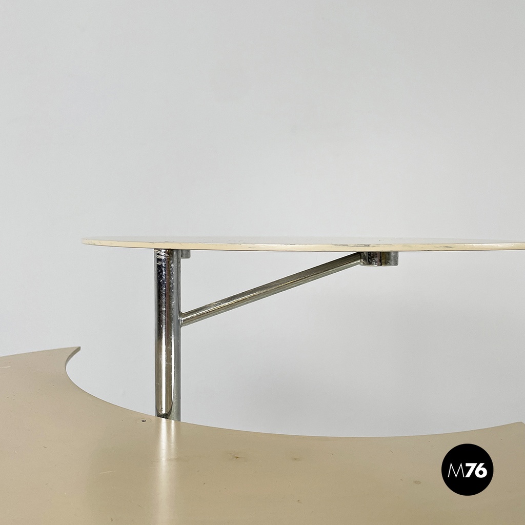 Italian modern Gray and white metal round coffee table with double shelf, 1990s