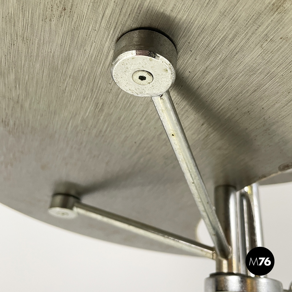 Italian modern Gray and white metal round coffee table with double shelf, 1990s