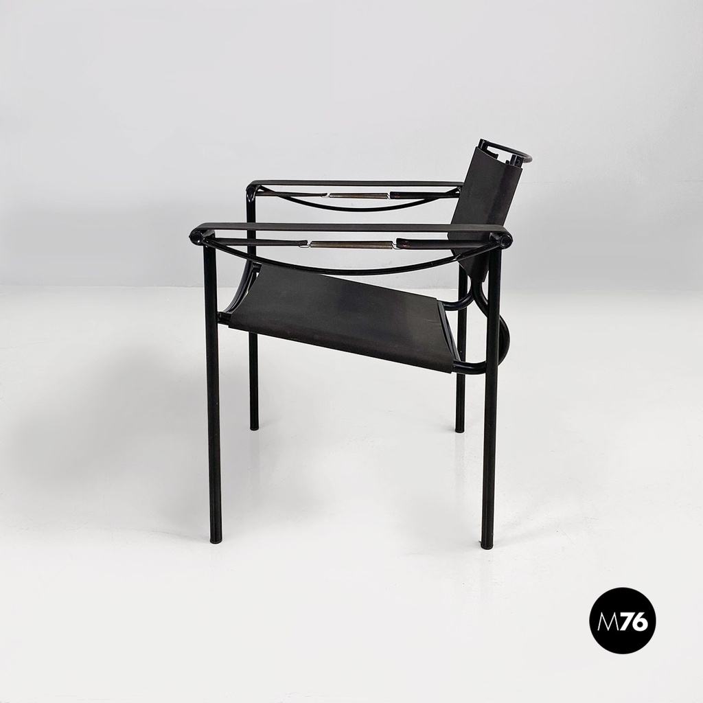 Italian modern black leather Spaghetti armchair, Giandomenico Belotti Alias 1980