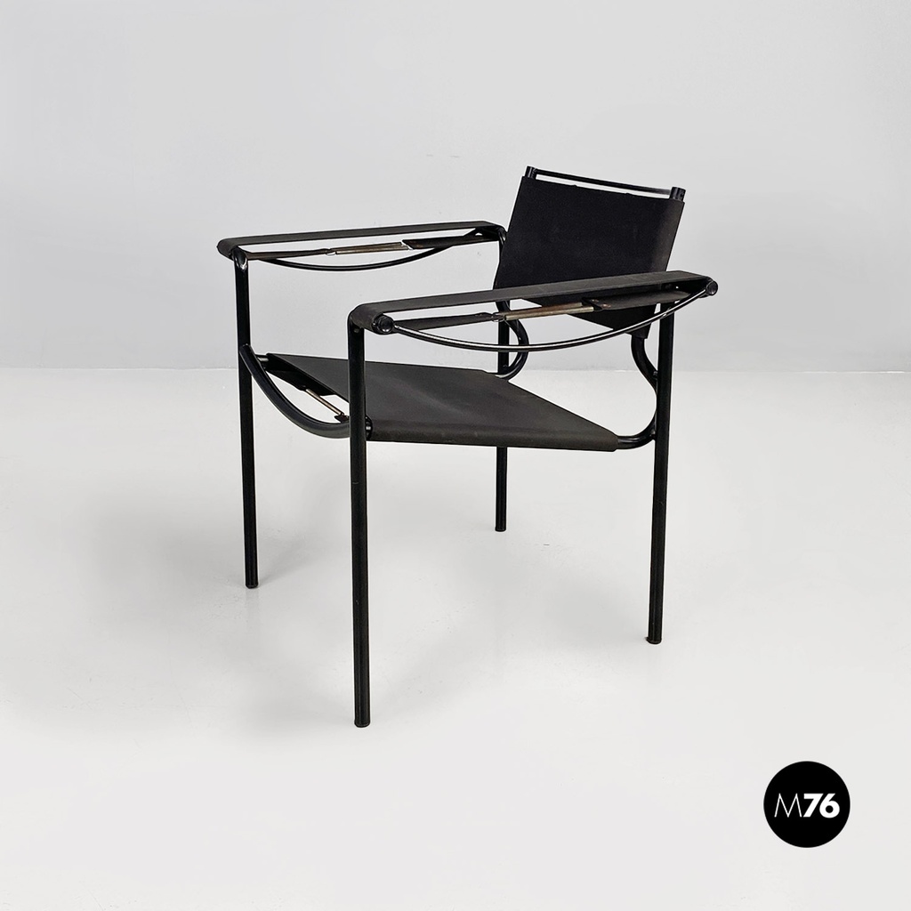 Italian modern black leather Spaghetti armchair, Giandomenico Belotti Alias 1980