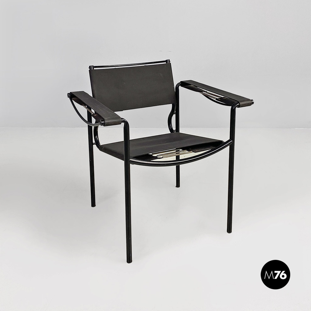 Italian modern black leather Spaghetti armchair, Giandomenico Belotti Alias 1980