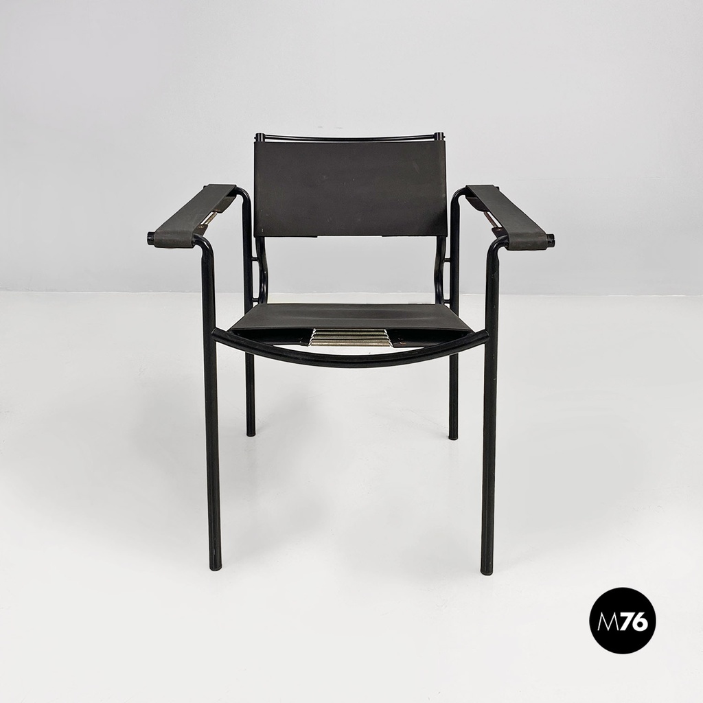Italian modern black leather Spaghetti armchair, Giandomenico Belotti Alias 1980