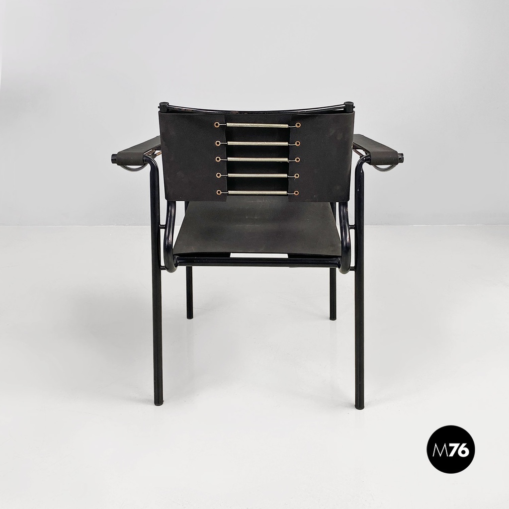 Italian modern black leather Spaghetti armchair, Giandomenico Belotti Alias 1980