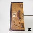 Italian early 1900s brown leather cardboard travel trunk with key, early 1900s