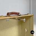 Italian early 1900s brown leather cardboard travel trunk with key, early 1900s