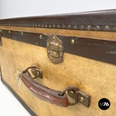 Italian early 1900s brown leather cardboard travel trunk with key, early 1900s