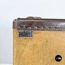 Italian early 1900s brown leather cardboard travel trunk with key, early 1900s