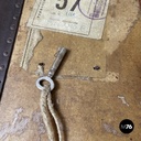 Italian early 1900s brown leather cardboard travel trunk with key, early 1900s