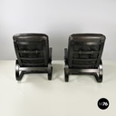 Italian modern Dark brown leather Reclining armchairs and pouf by De Sede, 1970s