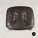 Italian modern Dark brown leather Reclining armchairs and pouf by De Sede, 1970s