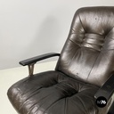 Italian modern Dark brown leather Reclining armchairs and pouf by De Sede, 1970s