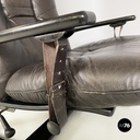 Italian modern Dark brown leather Reclining armchairs and pouf by De Sede, 1970s